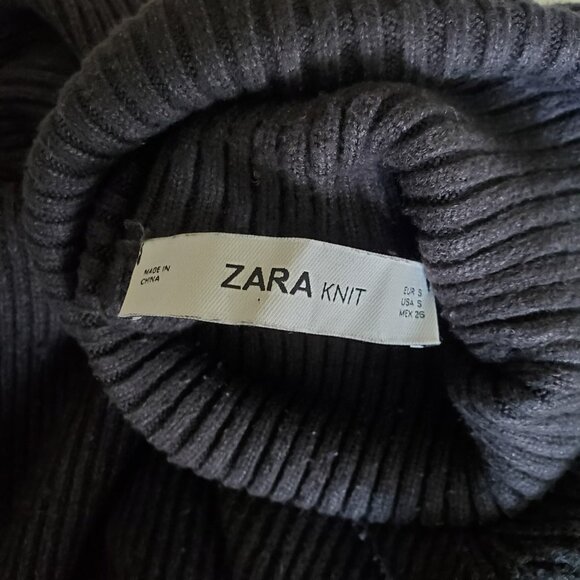 ZARA | Long Sleeve Turtleneck Buttoned Ribbed Black Sweater Dress (Size S) - Picture 9 of 11